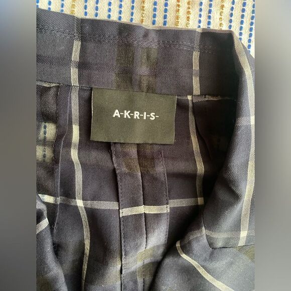 Akris Blue & White  Plaid  Shift Dress Size 10 Collared Zip Zipper Legs Button - Picture 4 of 14